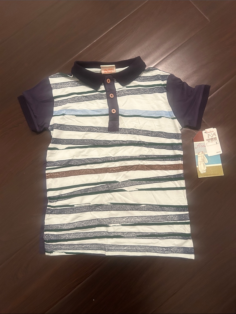 Fore!! Axel & Hudson Striped Polo Tee Kids - Navy Collar Neiman Marcus NWT